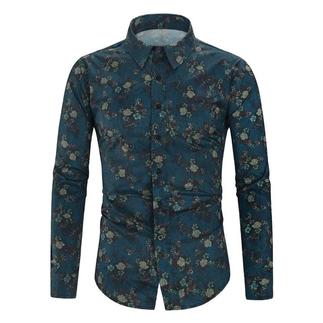 2020 New Men's Silk Satin Floral Printed Shirts Male Slim Fit Long Sleeve Flower Shirts Print Casual Party Shirt Tops M-3XL