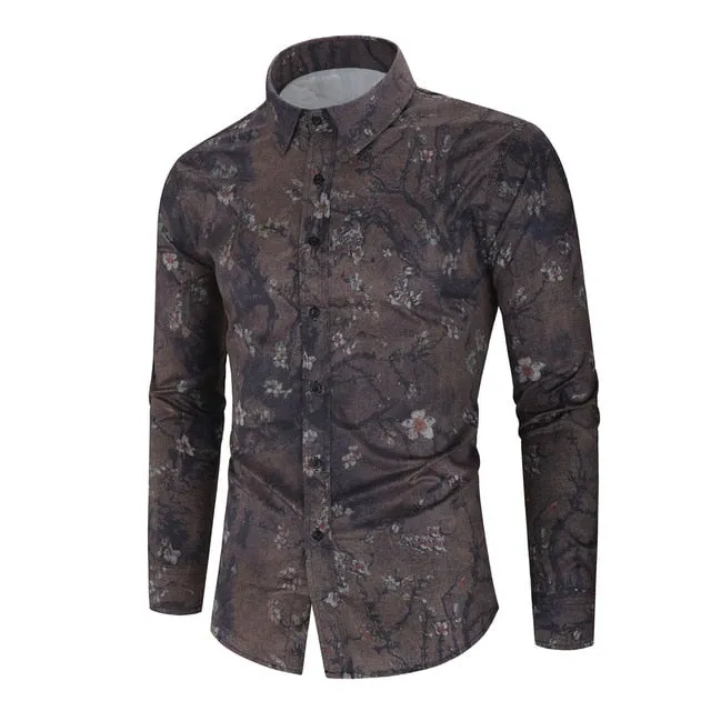 2020 New Men's Silk Satin Floral Printed Shirts Male Slim Fit Long Sleeve Flower Shirts Print Casual Party Shirt Tops M-3XL