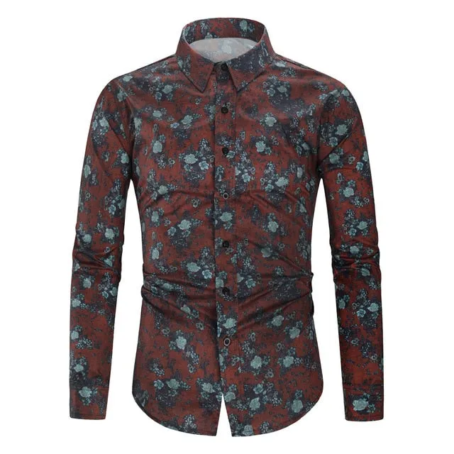 2020 New Men's Silk Satin Floral Printed Shirts Male Slim Fit Long Sleeve Flower Shirts Print Casual Party Shirt Tops M-3XL