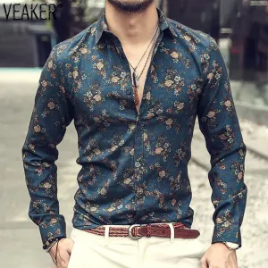 2020 New Men's Silk Satin Floral Printed Shirts Male Slim Fit Long Sleeve Flower Shirts Print Casual Party Shirt Tops M-3XL