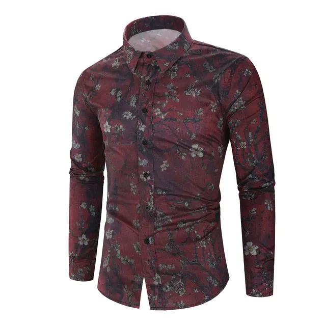 2020 New Men's Silk Satin Floral Printed Shirts Male Slim Fit Long Sleeve Flower Shirts Print Casual Party Shirt Tops M-3XL