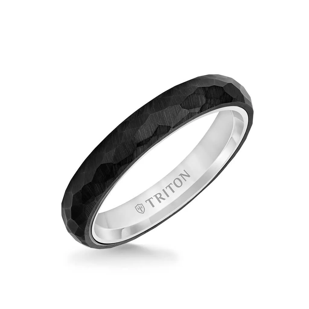 4MM Tungsten Carbide   14K Gold Ring - Organic Faceted Pattern with 14K Gold Interior