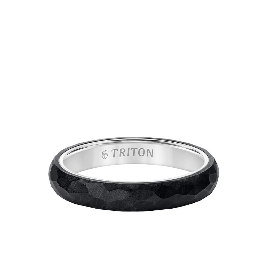 4MM Tungsten Carbide   14K Gold Ring - Organic Faceted Pattern with 14K Gold Interior