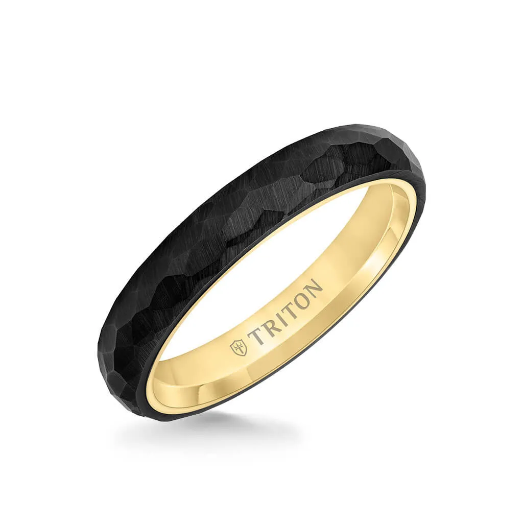 4MM Tungsten Carbide   14K Gold Ring - Organic Faceted Pattern with 14K Gold Interior
