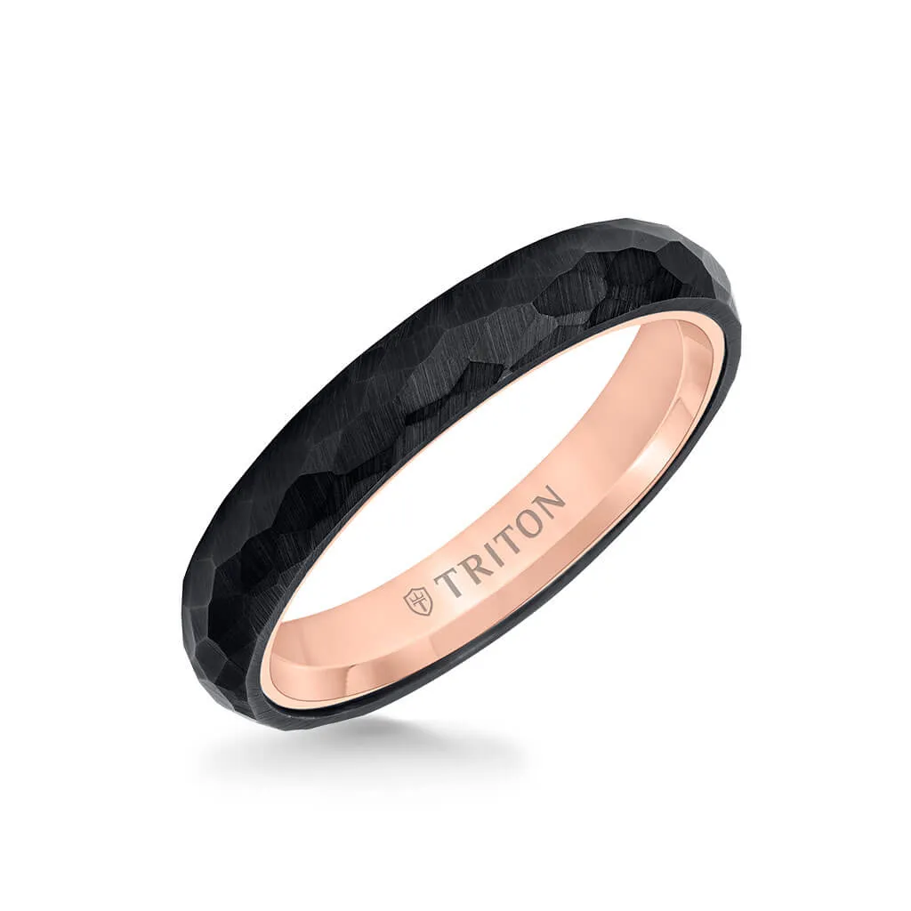 4MM Tungsten Carbide   14K Gold Ring - Organic Faceted Pattern with 14K Gold Interior