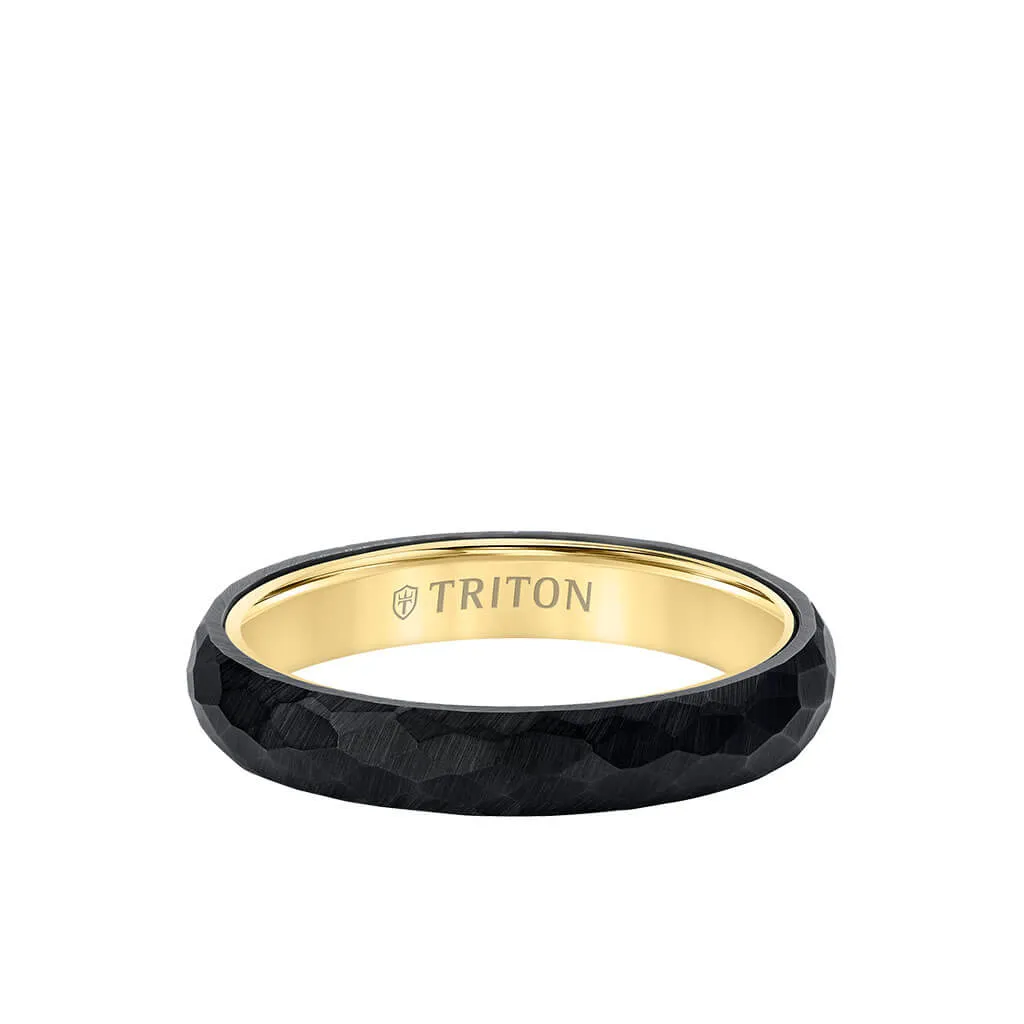 4MM Tungsten Carbide   14K Gold Ring - Organic Faceted Pattern with 14K Gold Interior