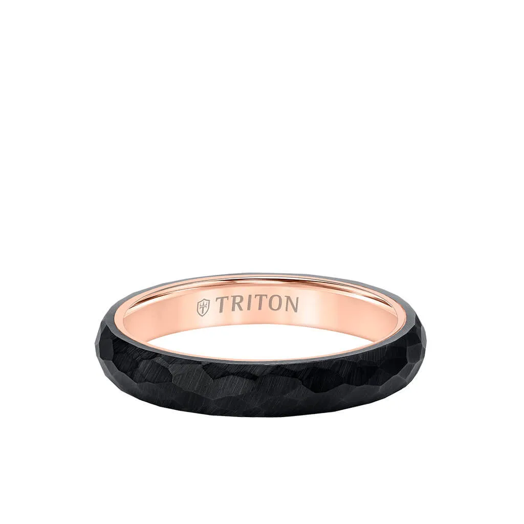 4MM Tungsten Carbide   14K Gold Ring - Organic Faceted Pattern with 14K Gold Interior