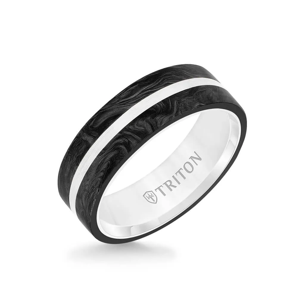 7MM 14K Gold Ring   Forged Carbon - Flat Profile and Center Channel