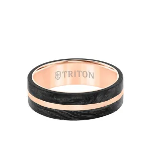 7MM 14K Gold Ring   Forged Carbon - Flat Profile and Center Channel