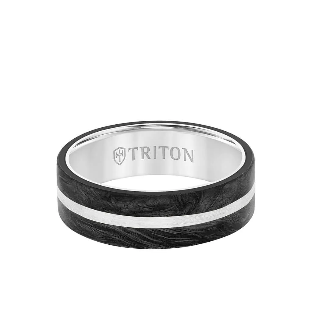 7MM 14K Gold Ring   Forged Carbon - Flat Profile and Center Channel