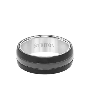 8MM Tungsten Carbide Ring - Domed Two Tone and Bevel Edge