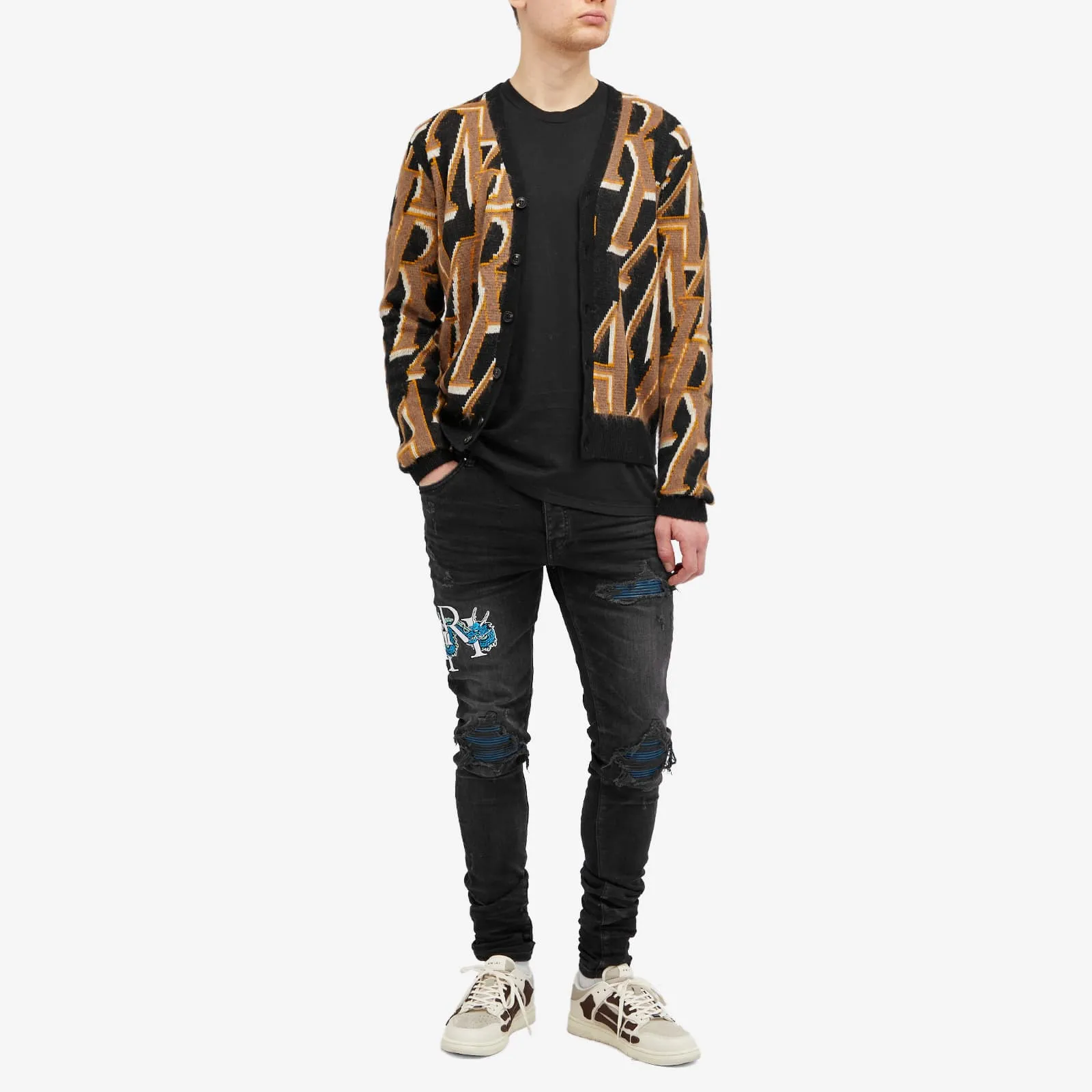 Amiri Repeat Logo Cardigan, black