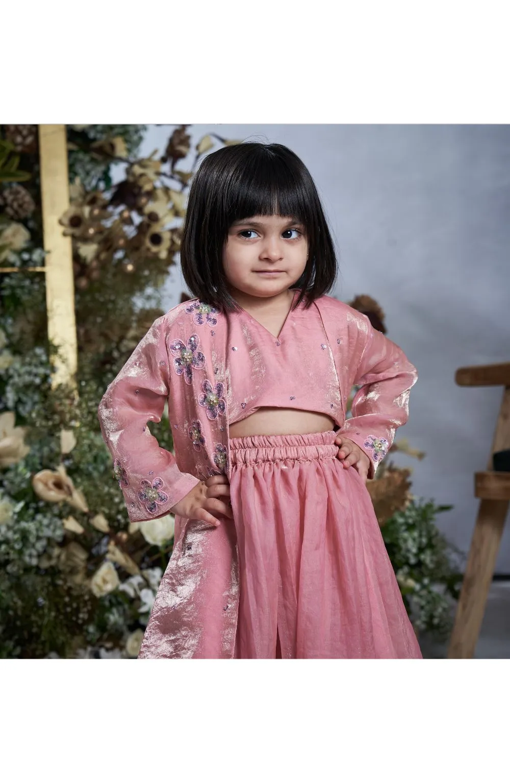 Baby Pink Hand Embroidered Butterfly Motifs Lehenga With Jacket Set