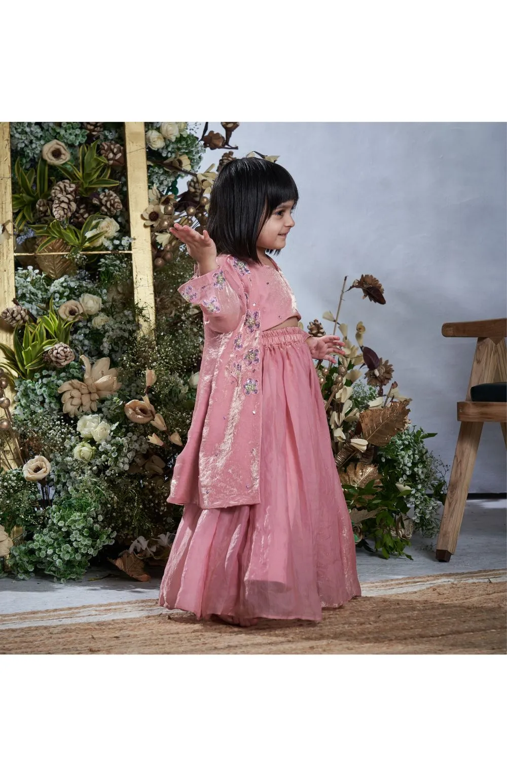 Baby Pink Hand Embroidered Butterfly Motifs Lehenga With Jacket Set
