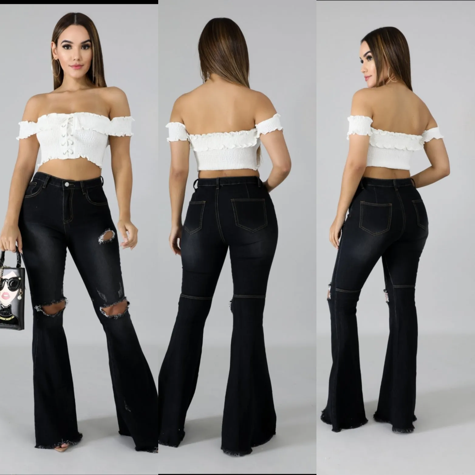 Distressed bell Denim jeans