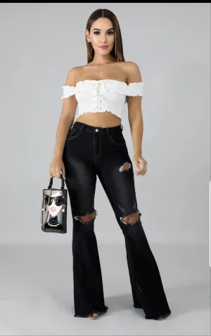 Distressed bell Denim jeans