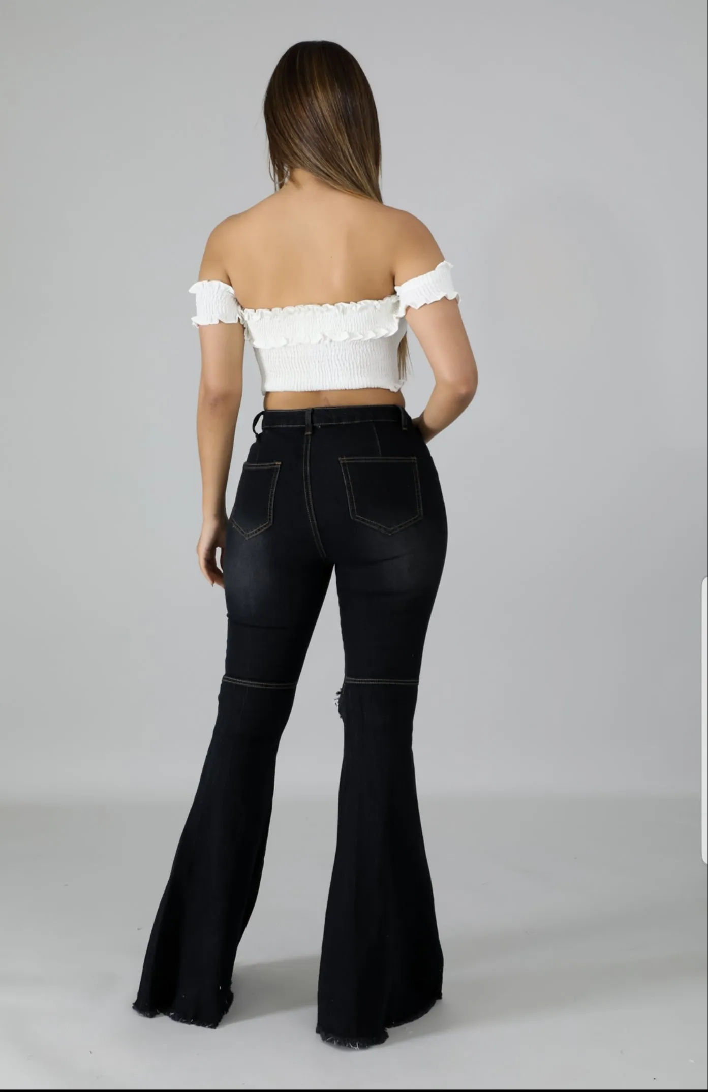 Distressed bell Denim jeans