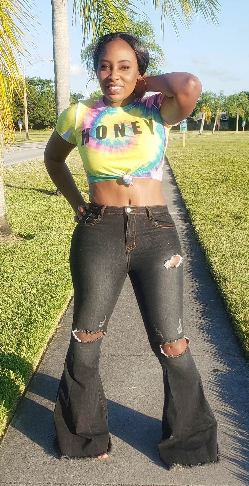 Distressed bell Denim jeans