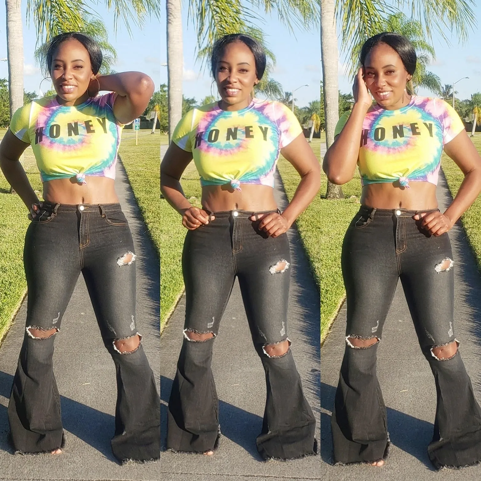 Distressed bell Denim jeans