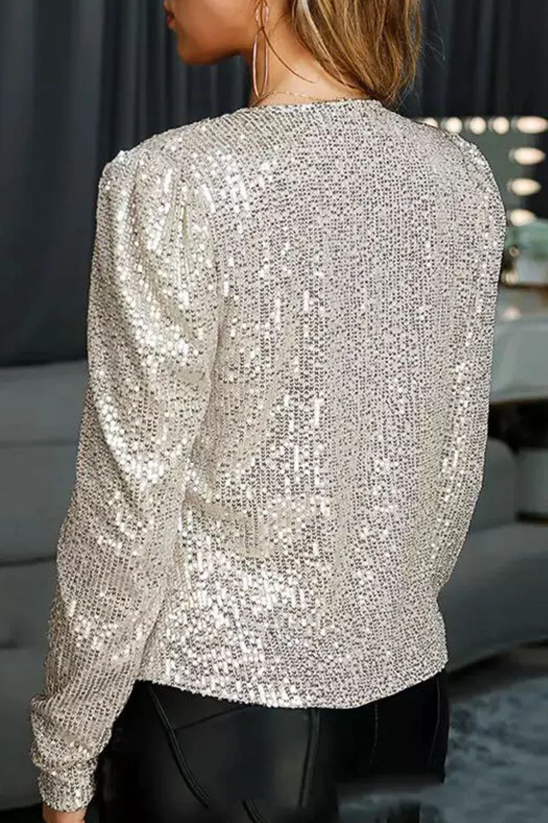 Dunnmall Casual Solid Sequins Patchwork Outerwear(5 Colors)