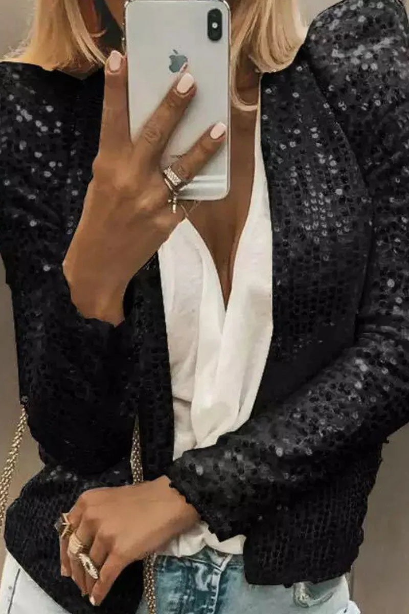 Dunnmall Casual Solid Sequins Patchwork Outerwear(5 Colors)