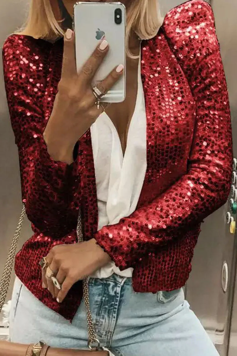 Dunnmall Casual Solid Sequins Patchwork Outerwear(5 Colors)