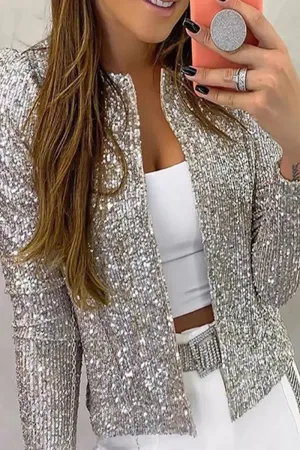 Dunnmall Casual Solid Sequins Patchwork Outerwear(5 Colors)