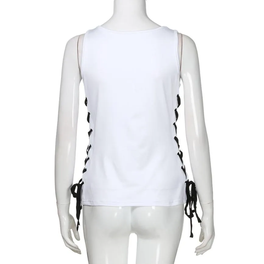 feitong 2018 New Fashion Popular  Summer Women Sleeveless Vest Tops Dinosaur Print Tees Vest Notes Strappy Clothes