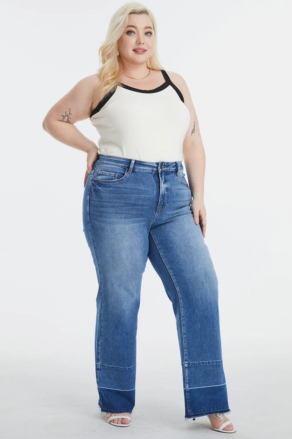 Full Size High Waist Cat's Whisker Wide Leg Mom Jeans