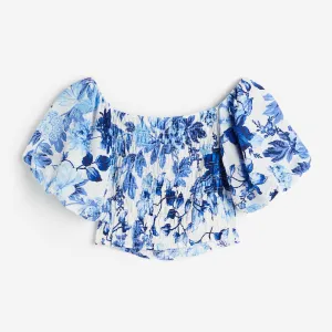 H&M Open-backed Rib-knit blouse, white/blue