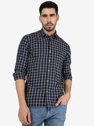 Ink Blue Checked Slim Fit Semi Casual Shirt | JadeBlue