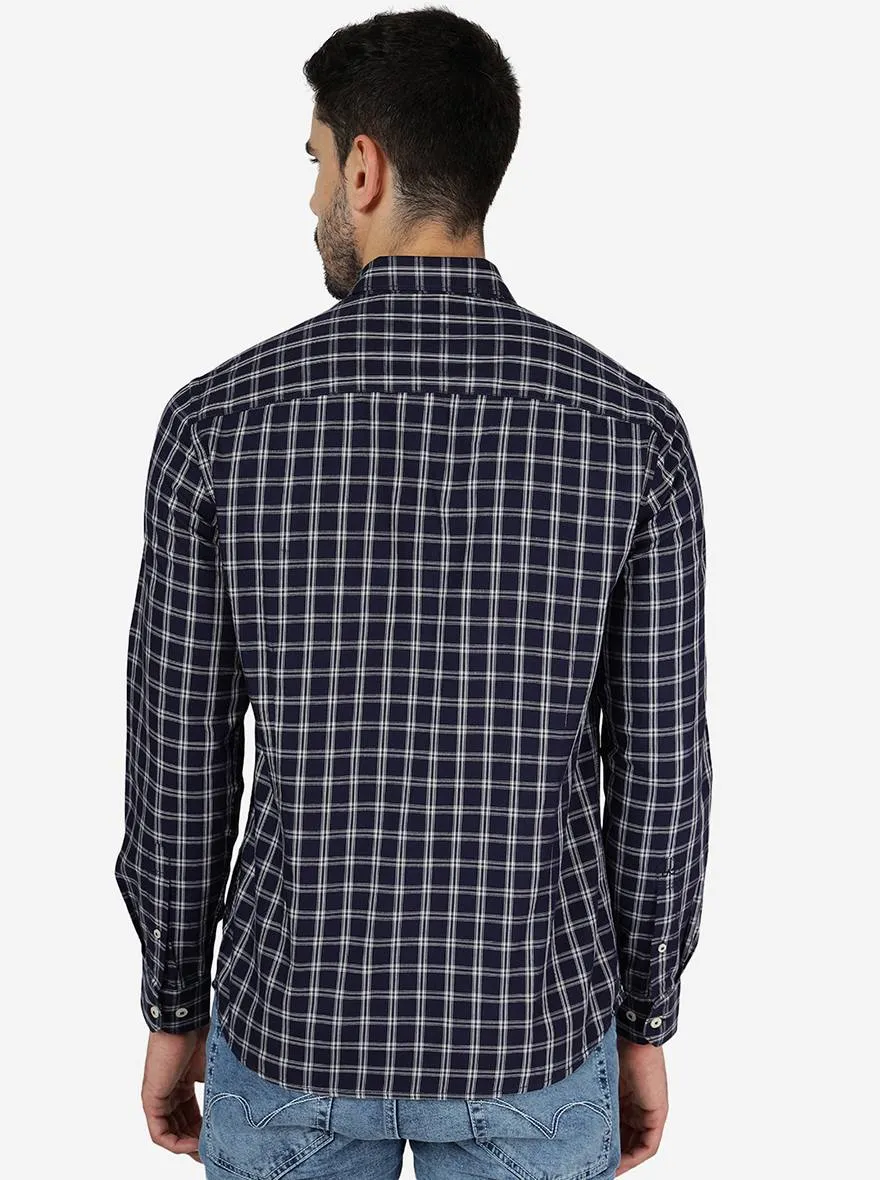 Ink Blue Checked Slim Fit Semi Casual Shirt | JadeBlue