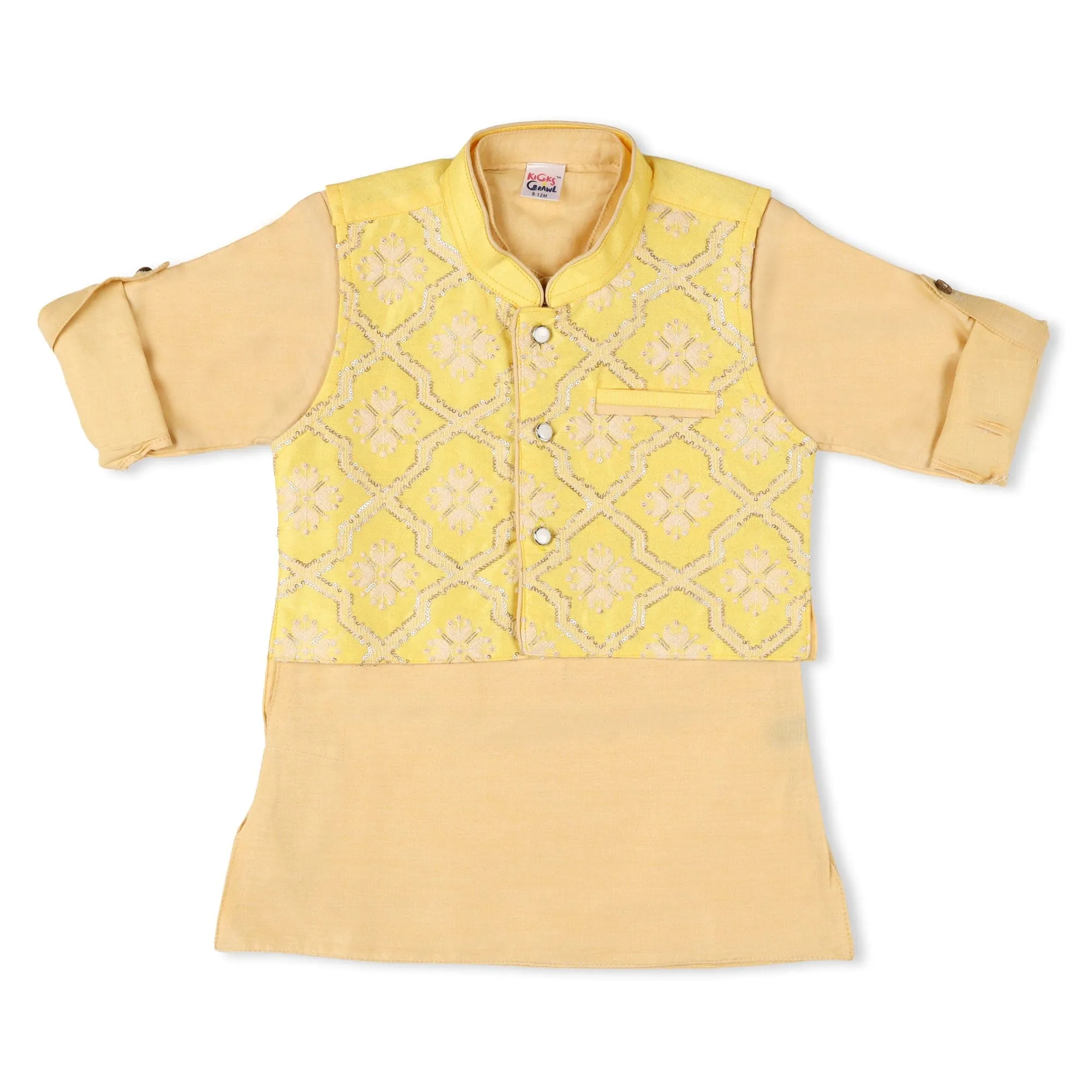 Kicks & Crawl Cream & Yellow Dhoti Kurta Set