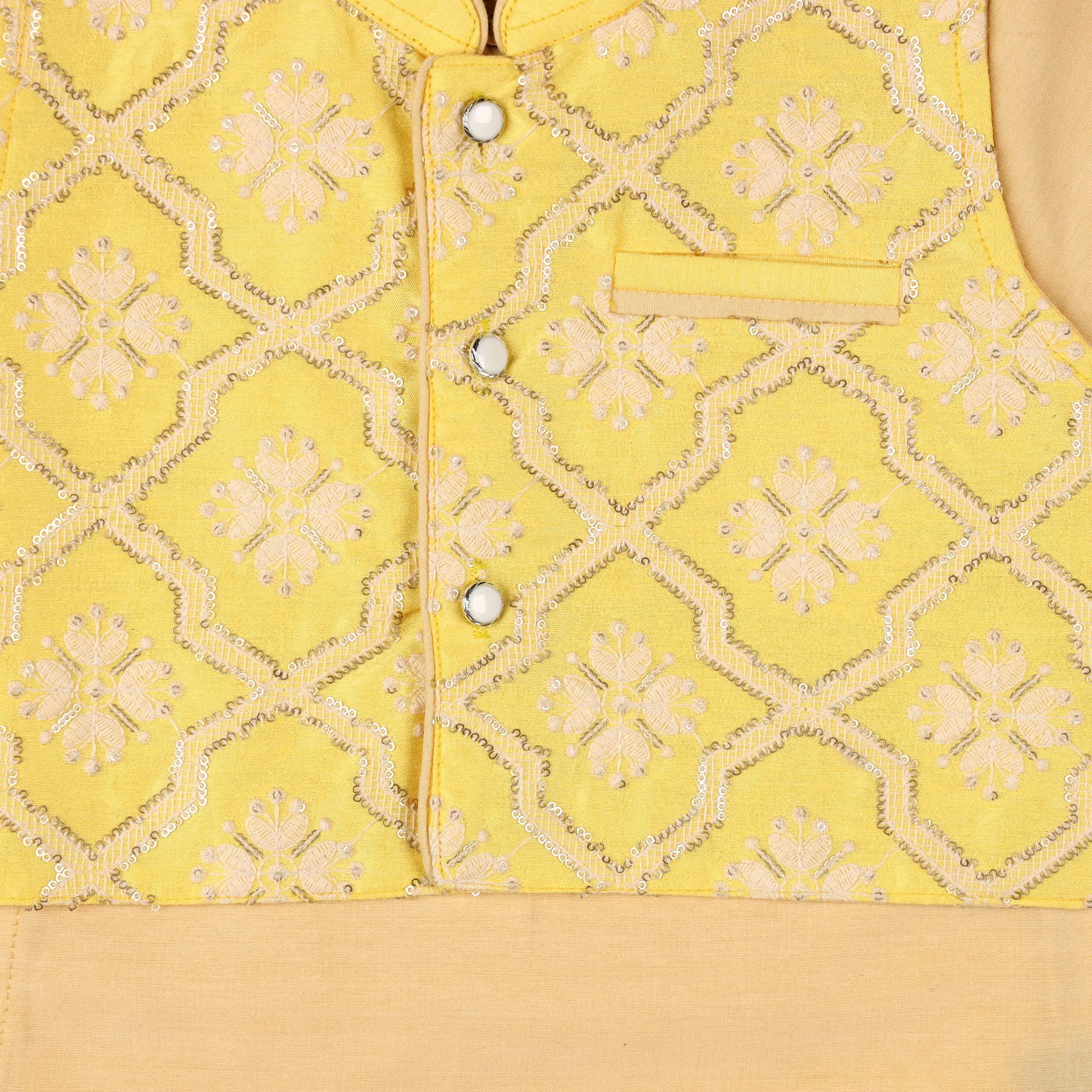 Kicks & Crawl Cream & Yellow Dhoti Kurta Set