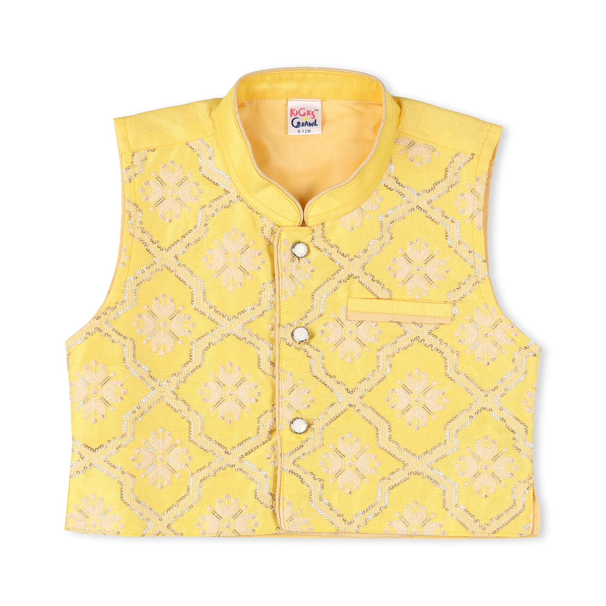 Kicks & Crawl Cream & Yellow Dhoti Kurta Set