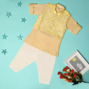 Kicks & Crawl Cream & Yellow Dhoti Kurta Set