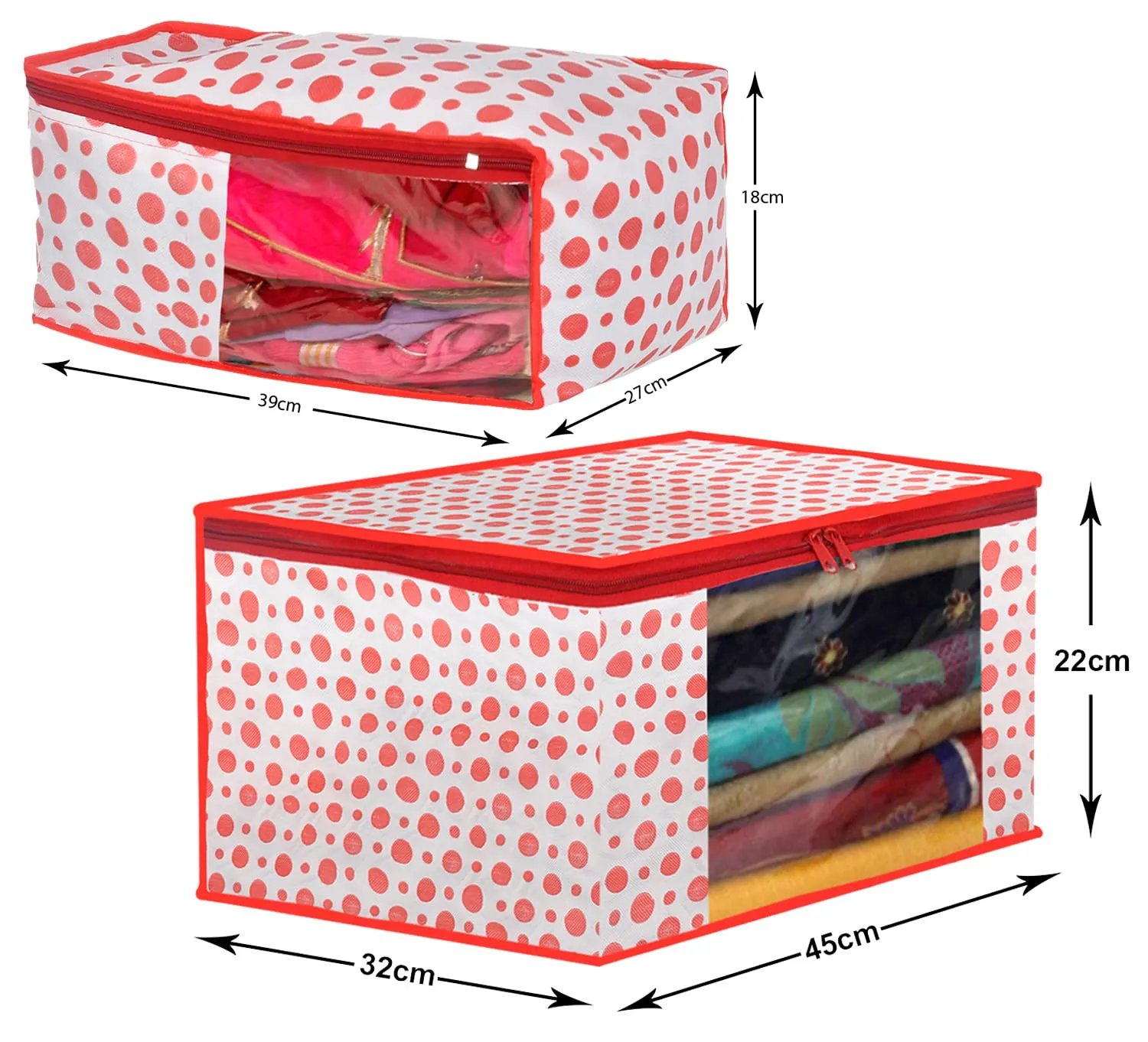 Kuber Industries Dot Printed Non-Woven Blouse & Saree Cover, Cloth Organizer Set, Wardrobe Organiser With Tranasparent Window- Pack of 6 (Pink)-46KM0476