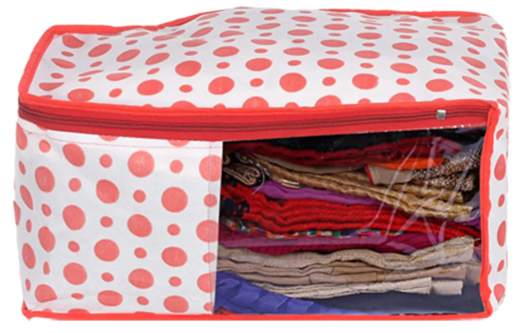 Kuber Industries Dot Printed Non-Woven Blouse & Saree Cover, Cloth Organizer Set, Wardrobe Organiser With Tranasparent Window- Pack of 6 (Pink)-46KM0476