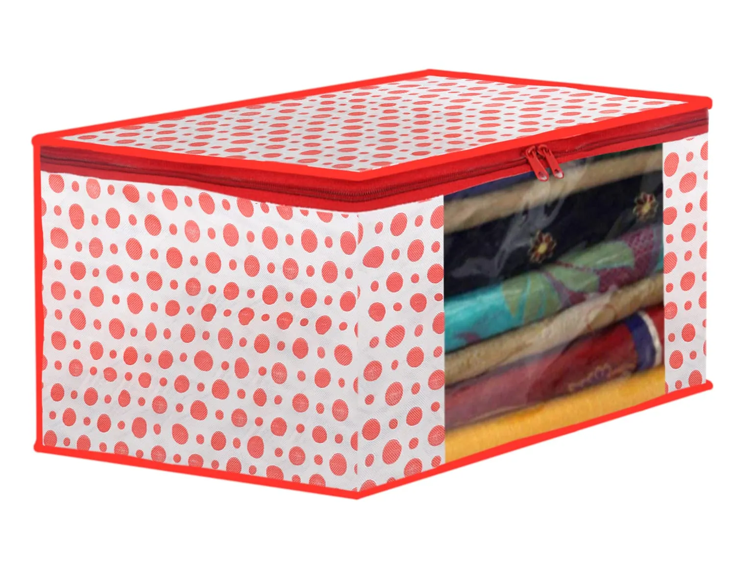 Kuber Industries Dot Printed Non-Woven Blouse & Saree Cover, Cloth Organizer Set, Wardrobe Organiser With Tranasparent Window- Pack of 6 (Pink)-46KM0476