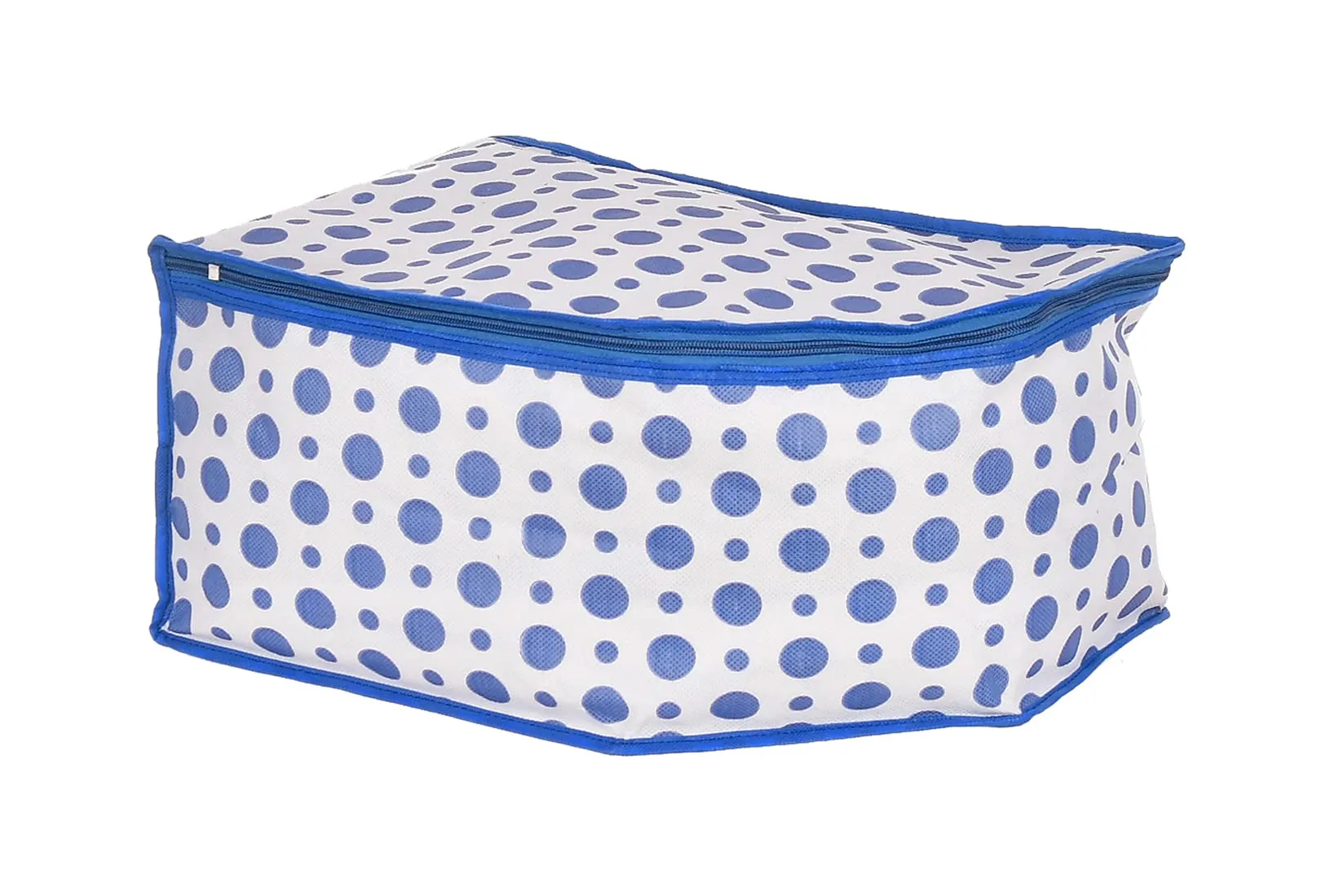 Kuber Industries Dot Printed Non-Woven Blouse Cover, Cloth Organizer, Wardrobe Organiser With Tranasparent Window- Pack of 6 (Blue)-46KM0310