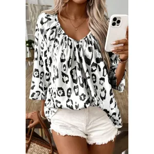 LEOPARD PRINT V-NECK SEVEN-POINT SLEEVE TOP: BLACK / (S) 1