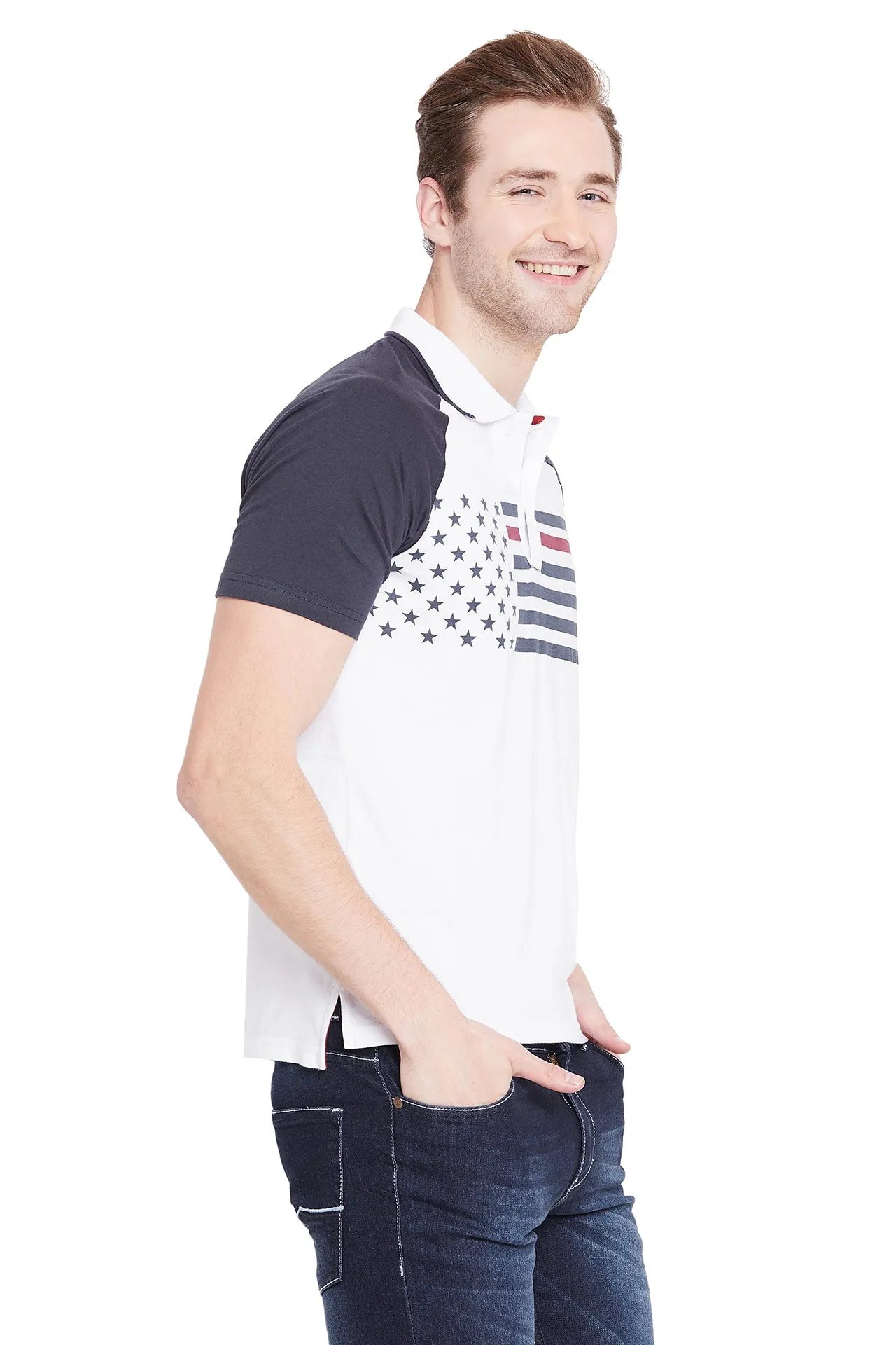 Men White Solid Casual Polo T-shirts