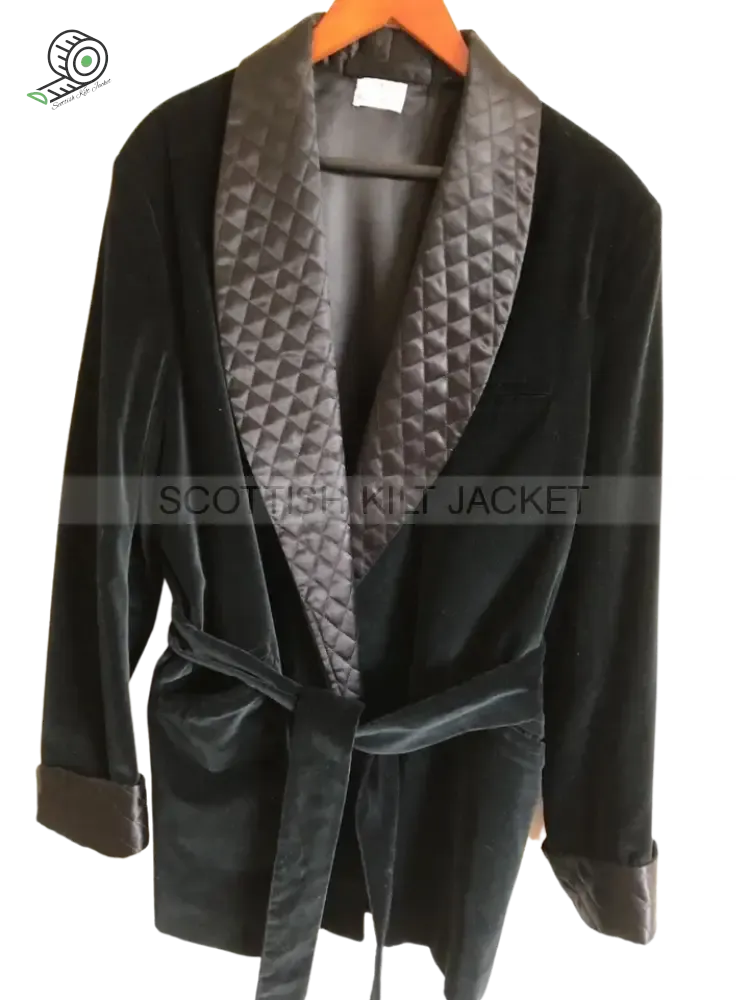 Men's Black Velvet Quilted Coat for Evening Hosting