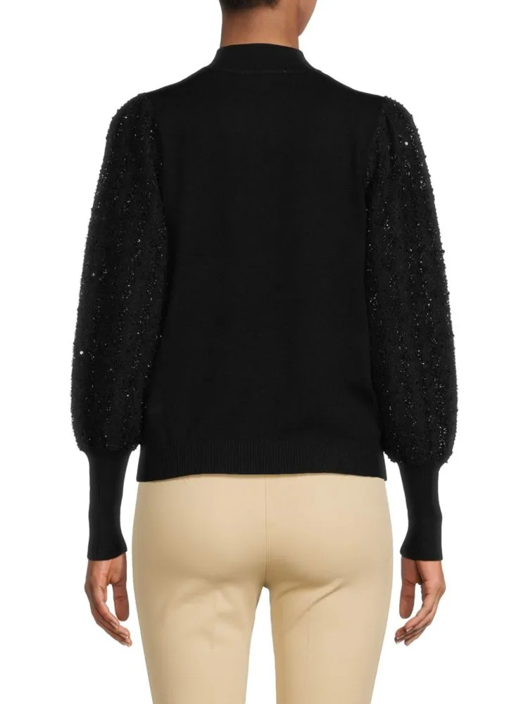 Nanette Nanette Lepore Rib Collar Cardigan, Very Black