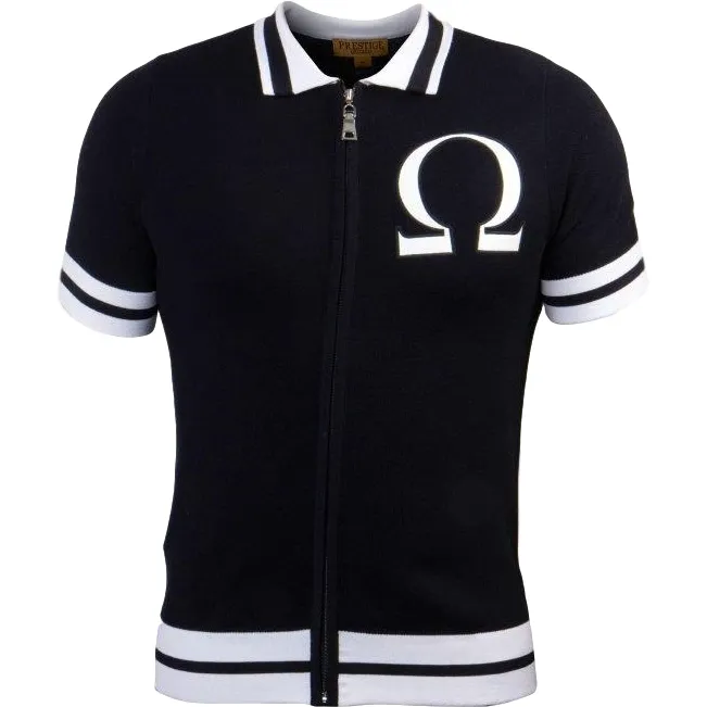 PRESTIGE GREEK OMEGA ZIP-UP BLACK WHITE SHIRT