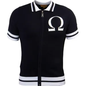PRESTIGE GREEK OMEGA ZIP-UP BLACK WHITE SHIRT