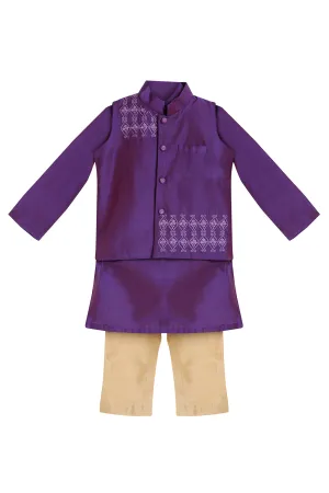 Purple kurta with embroidered jacket and pyjama