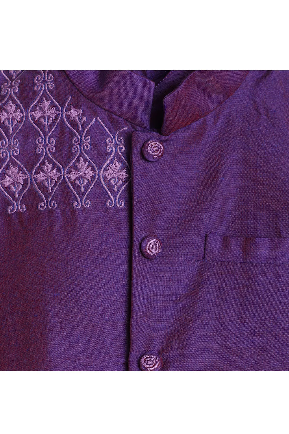 Purple kurta with embroidered jacket and pyjama