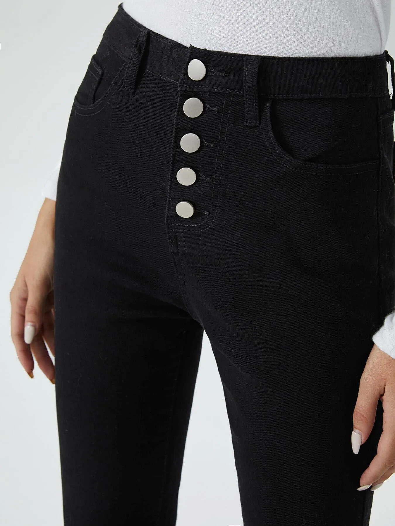 Raw Hem Button Front Flare Leg Jeans