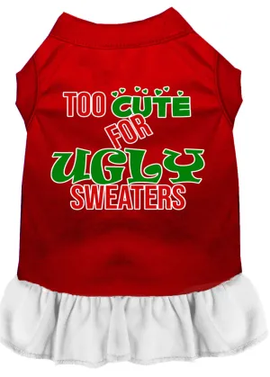 Too Cute For Ugly Sweaters Screen Print Dog Dress Red With White 4x